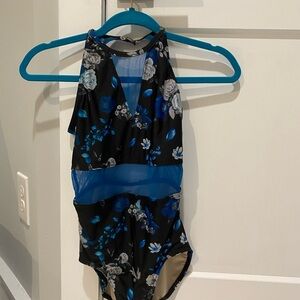 Floral Black and Blue Leotard
